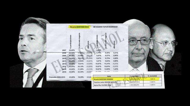 Ricardo Martínez Rico, Cristóbal Montoro y Ricardo Montoro en un fotomontaje con documentos del sumario.