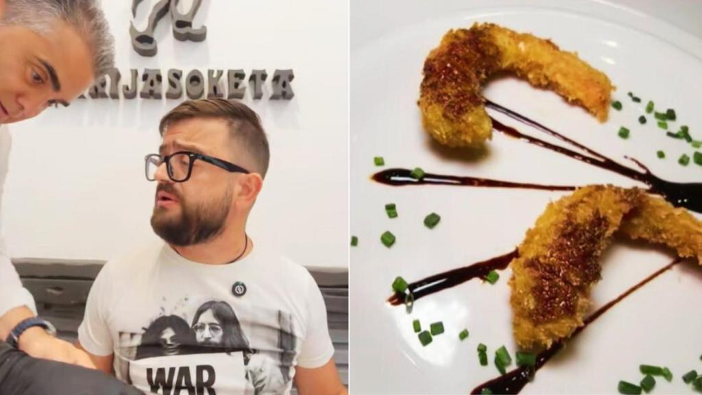 Alfonso Ortega (@cocituber), durante su visita al restaurante y uno de los entrantes.