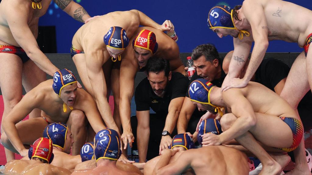 Los jugadores de España, durante la semifinal del Mundial