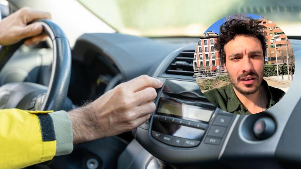 Composición de un coche antiguo y Julián cruz.