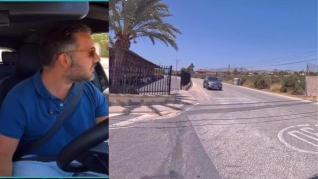 Pablo Ruz mirando hacia el cruce bautizado como el stop de la muerte.