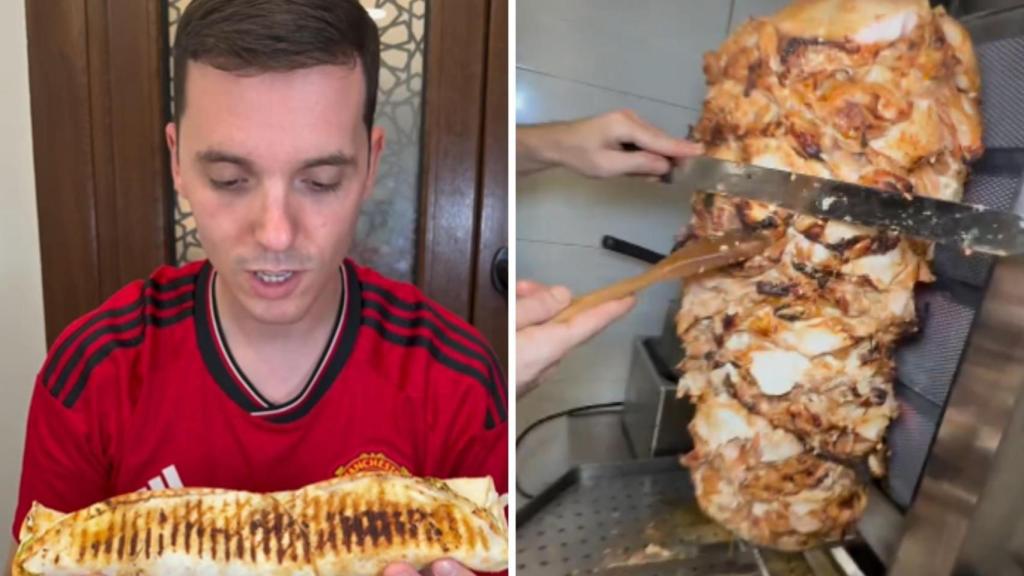 Víctor Prous probando un shawarma en Toledo.