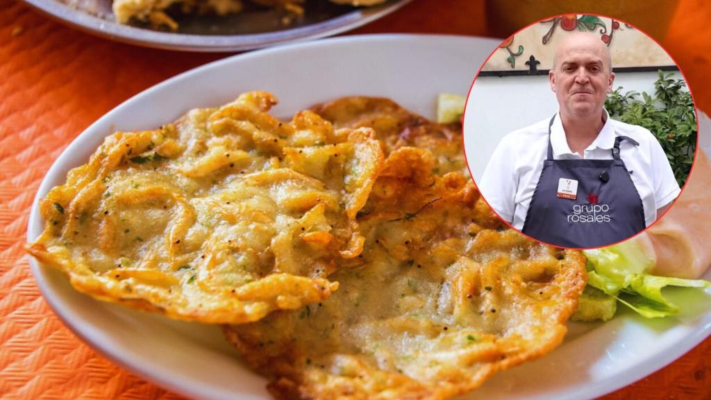 Tortilla de camarones y el director gastronómico de Taberna La Viuda, Paco Rosales.