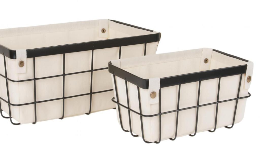 Set 2 cestas metal beige.