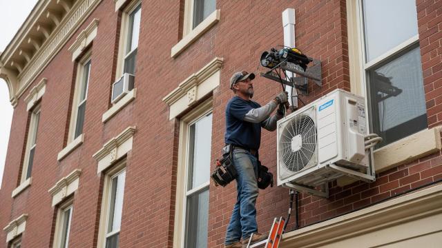 Imagen generada con IA de un instalador de aire acondicionado.