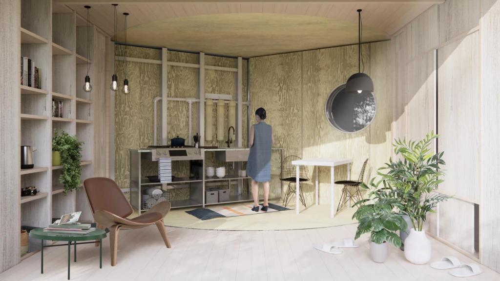 La cocina y comedor de la minicasa giratoria Micro-House: 3 Scenes of Home.