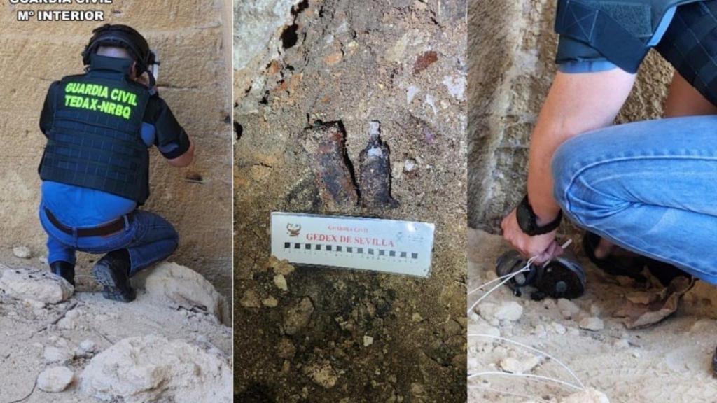 Agentes de la Guardia Civil durante el hallazgo de los artefactos explosivos