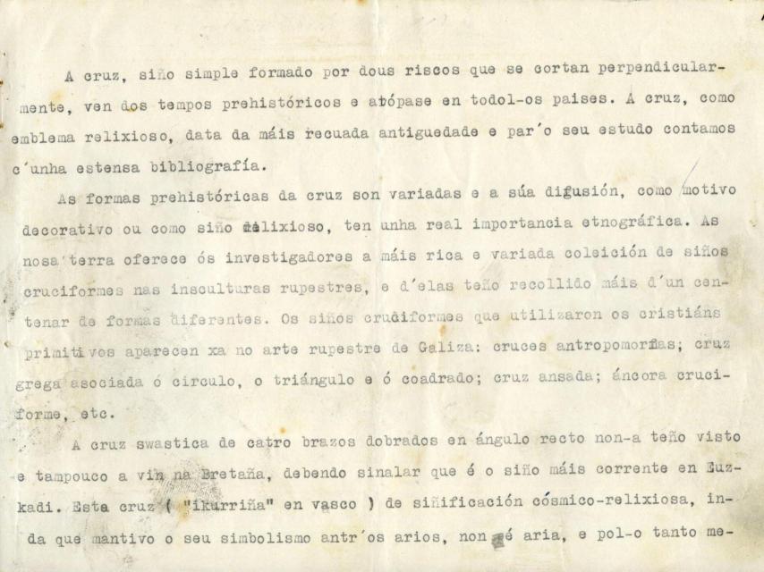 Parte del discurso de ingreso de Castelao en la RAG, escrito por él y mecanografiado para su envío por parte de su mujer, Virxinia Pereira.