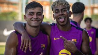 Pedri y Lamine Yamal, tras un entrenamiento con el Barça