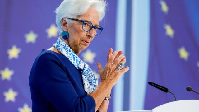 La presidenta del BCE, Christine Lagarde, durante su rueda de prensa de este jueves en Fráncfort