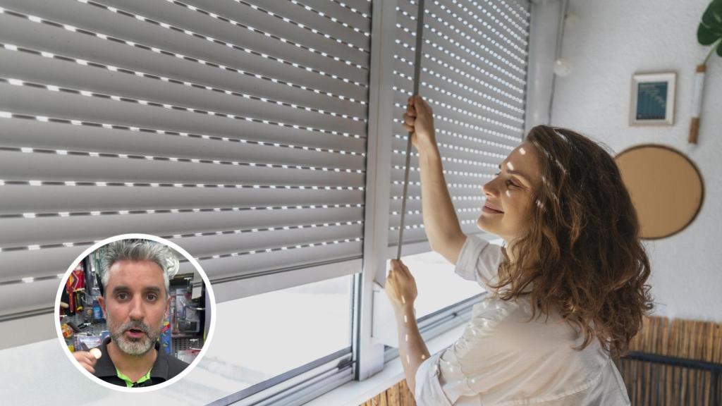 Una mujer subiendo una persiana.