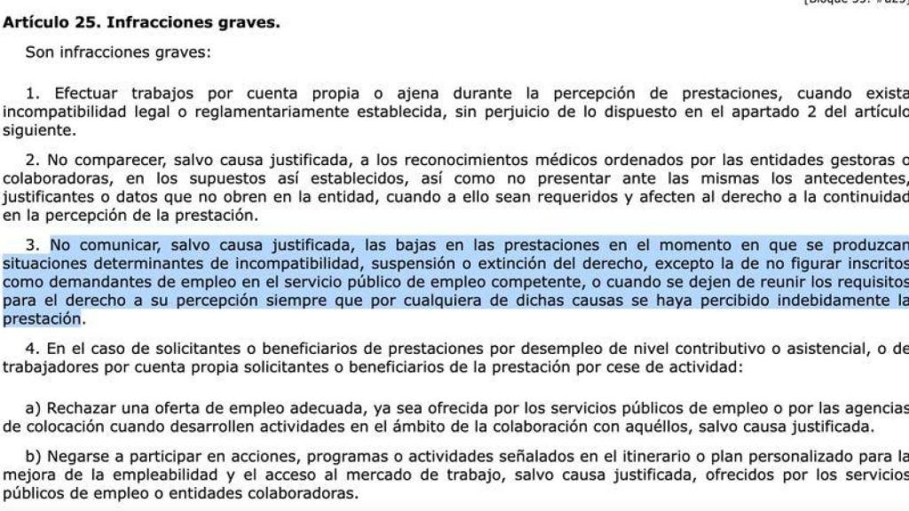 Artículo 25.3 de la Ley sobre Infracciones y Sanciones del Orden Social (LISOS)