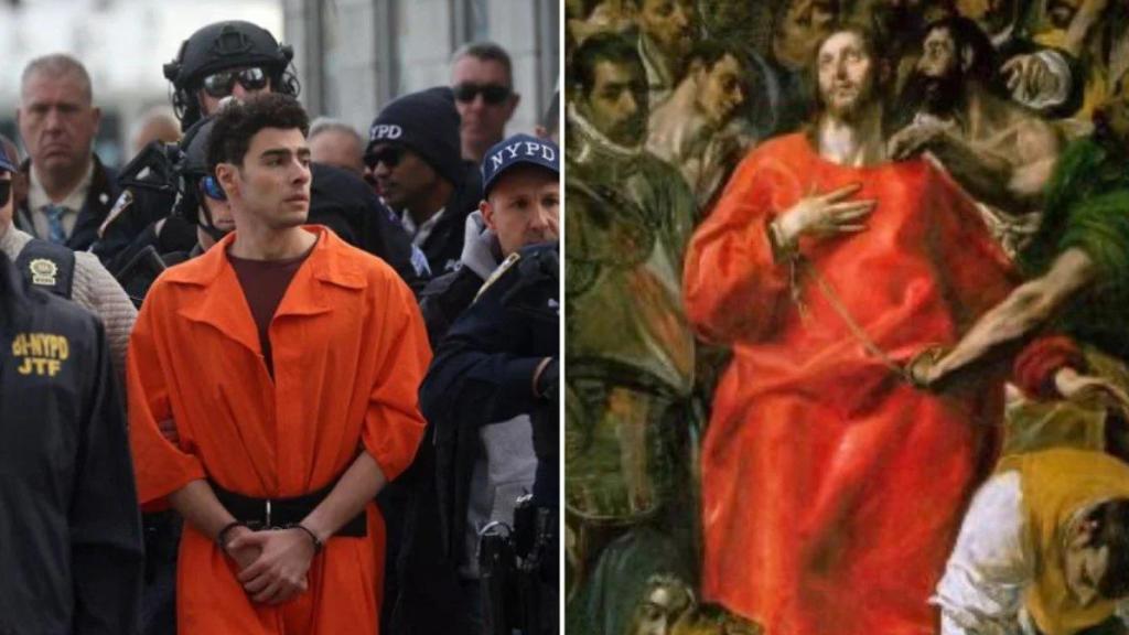 Luigi Mangione, visto con su mono carcelario, ha sido comparado con Jesús en una publicación en redes sociales.