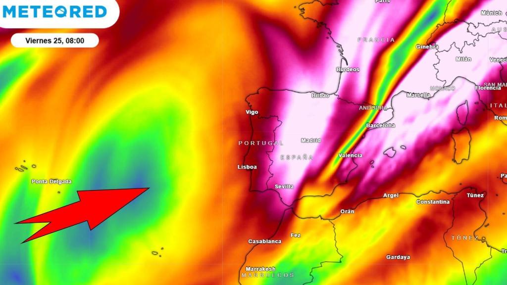 Las masas de aire frío y húmedo sobre España este fin de semana. Meteored.