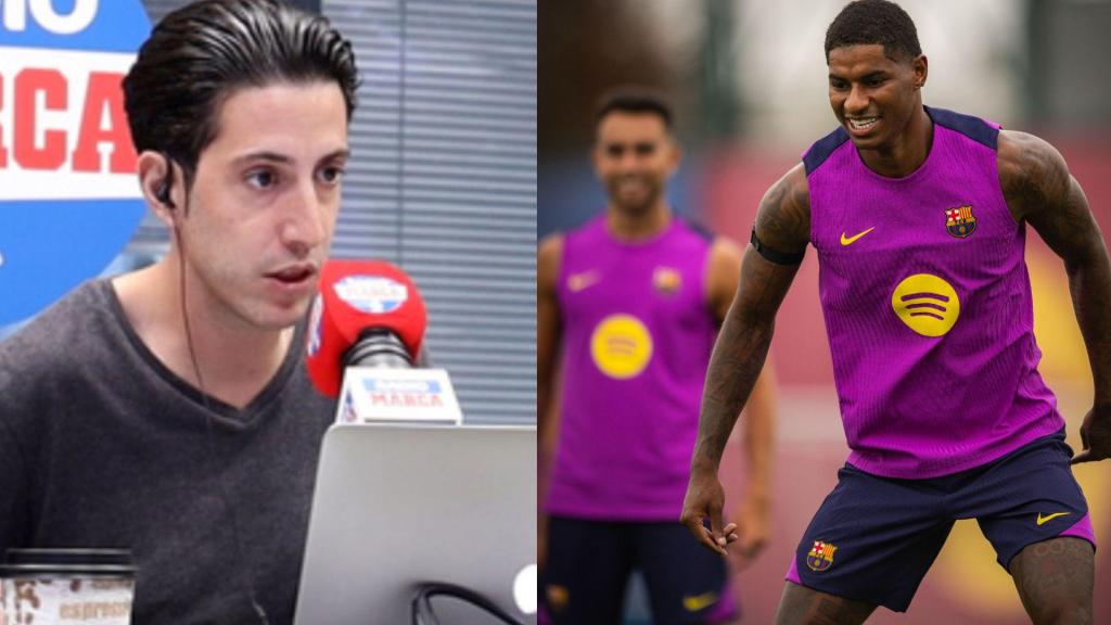 Miguel Quintana, periodista deportivo, y Marcus Rashford.