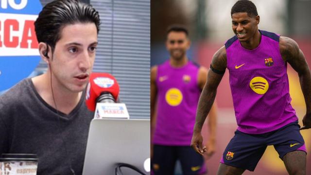 Miguel Quintana, periodista deportivo, y Marcus Rashford.