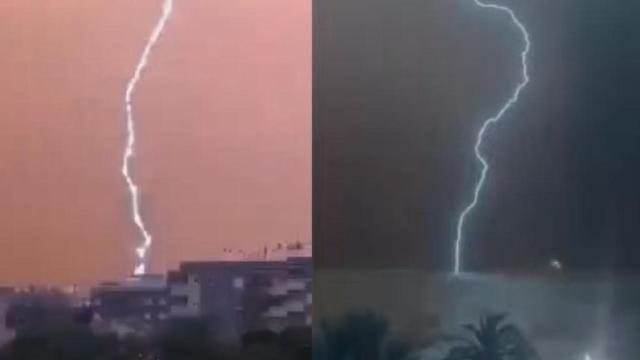 Algunos rayos que cayeron esta noche en Torrevieja.