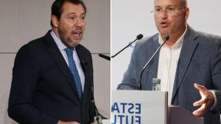 El ministro de Transportes, Óscar Puente, y el secretario general del PP, Miguel Tellado.
