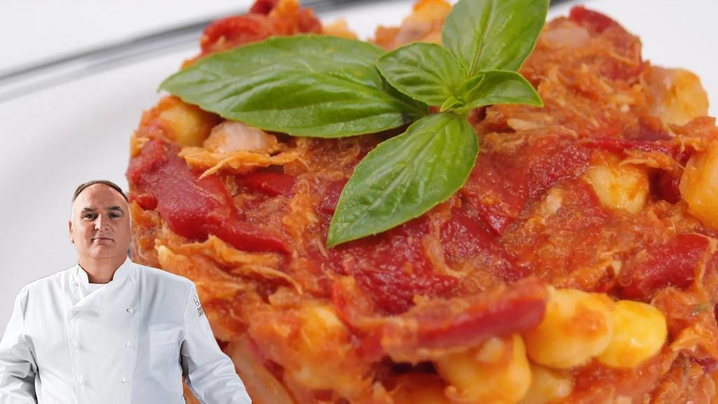 El chef José Andrés y una ensalada de legumbres en un montaje de El Español