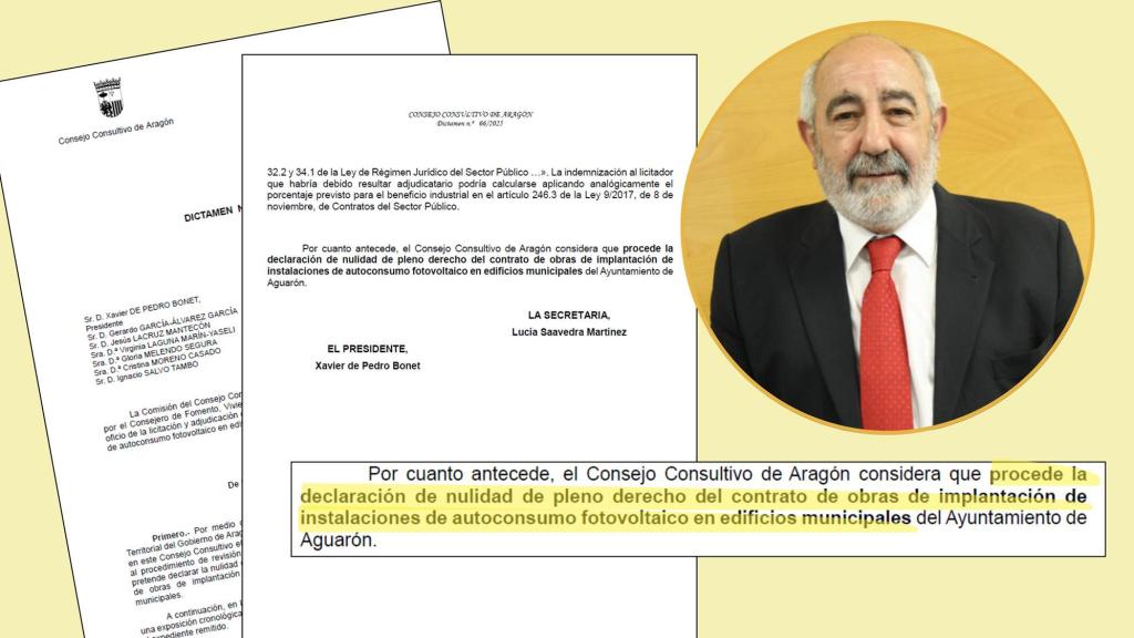 El alcalde de Aguarón, Lucio Cucalón, con el dictamen del Consejo Consultivo.