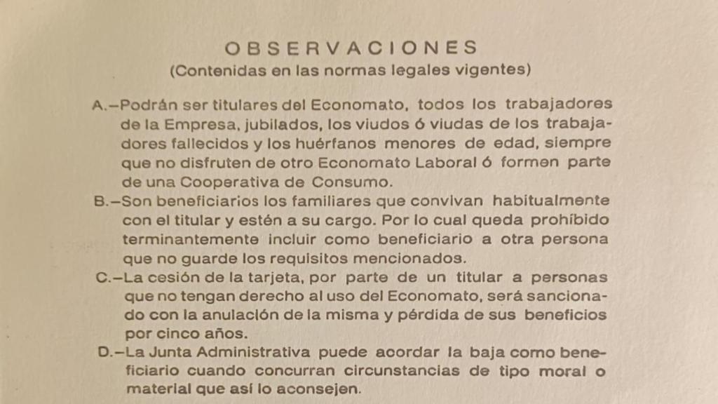 Norma de uso de la tarjeta