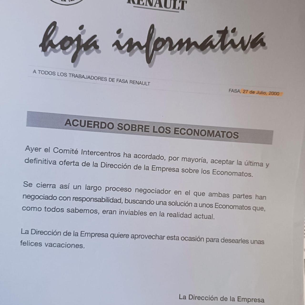 Hoja informativa para anunciar el cierre