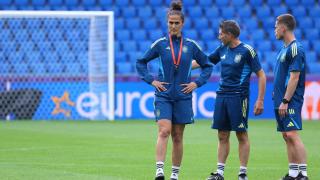 Montse Tomé, durante el entrenamiento previo a la final de este domingo.
