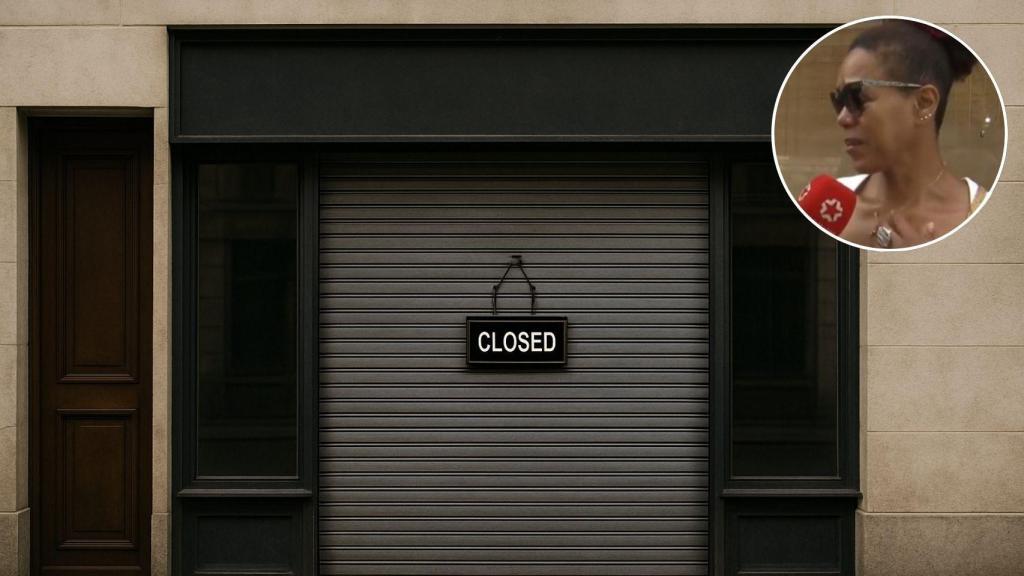 Imagen generada por IA de un negocio cerrado y Emperatriz Aedo.