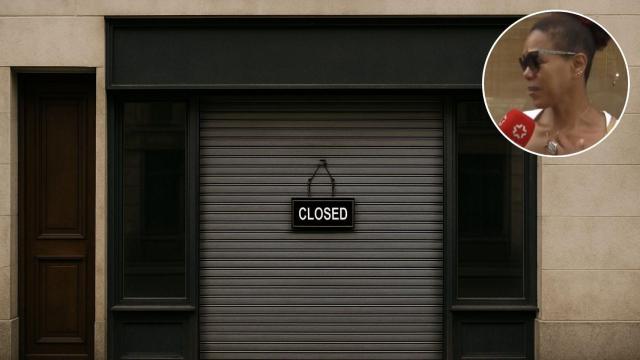 Imagen generada por IA de un negocio cerrado y Emperatriz Aedo.