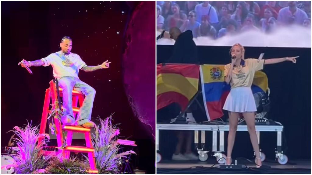 Imagen de varios artistas con las camistetas del Dépor.