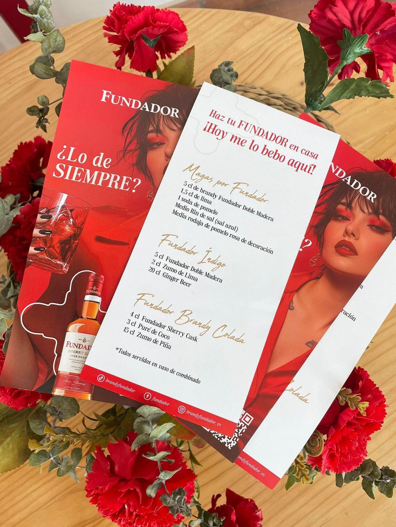 La carta de cócteles de las barras para bodas de Fundador.