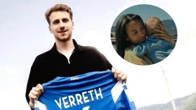 El futbolista belga Matthias Verreth junto a su mujer y su malogrado hijo.
