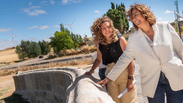 La presidenta de la Diputación de Palencia, Ángeles Armisén, durante su visita al puente de Villaumbrales, este lunes