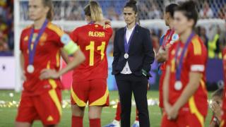Montse Tomé, tras recibir la medalla de subcampeona de la Eurocopa
