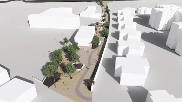 Render de cómo quedará el entorno del centro Mario Benedetti.