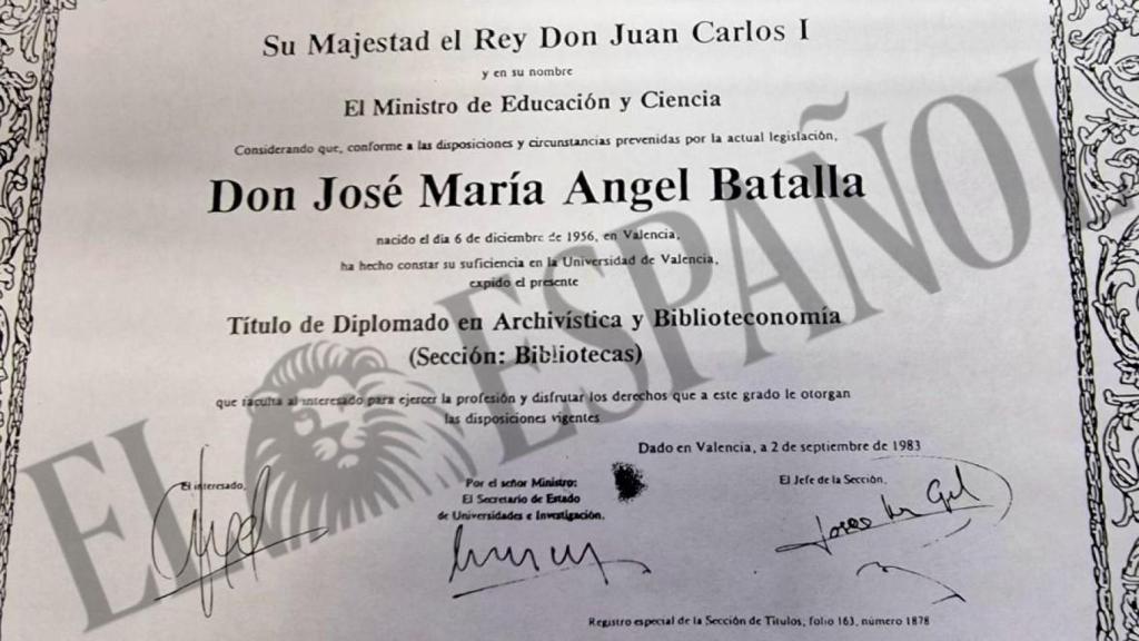Título de José María Ángel, presuntamente falsificado. EE