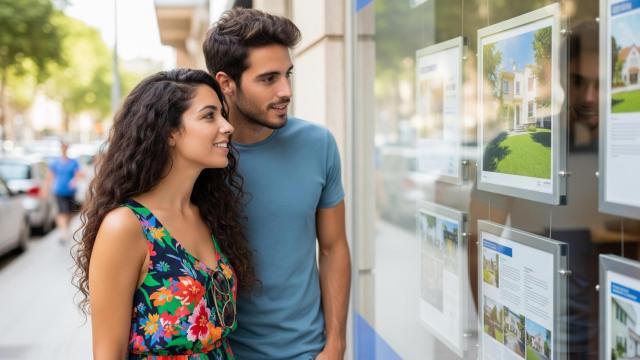 Jóvenes buscando vivienda en una imagen generada con IA.
