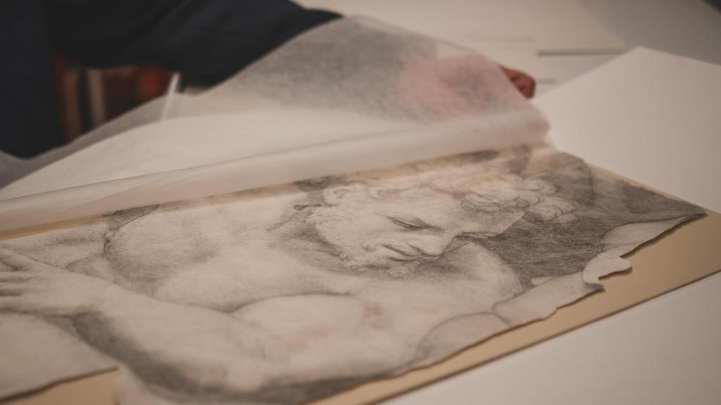 Detalle de uno de los dibujos preparatorios de los frescos del salón principal, datado de 1591.