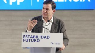 El presidente de la Junta y del PPCyL, Alfonso Fernández Mañueco, durante su intervención en la clausura de la Junta Directiva Provincial del PP de Palencia