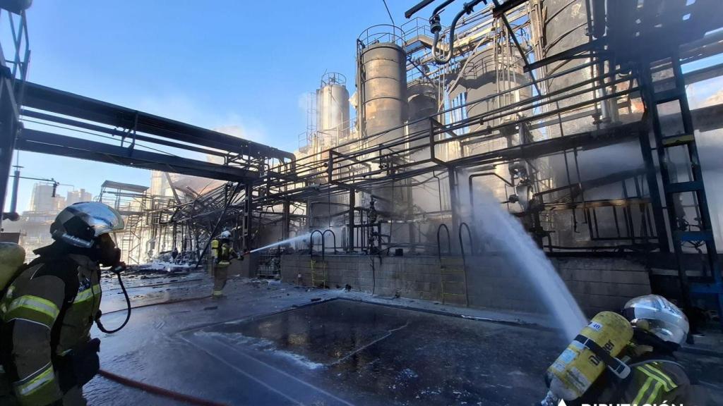 Los bomberos de la DPZ, durante la extinción del incendio.