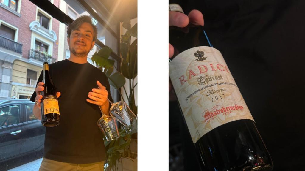 Alberto Ruffoni con dos de los vinos degustados.