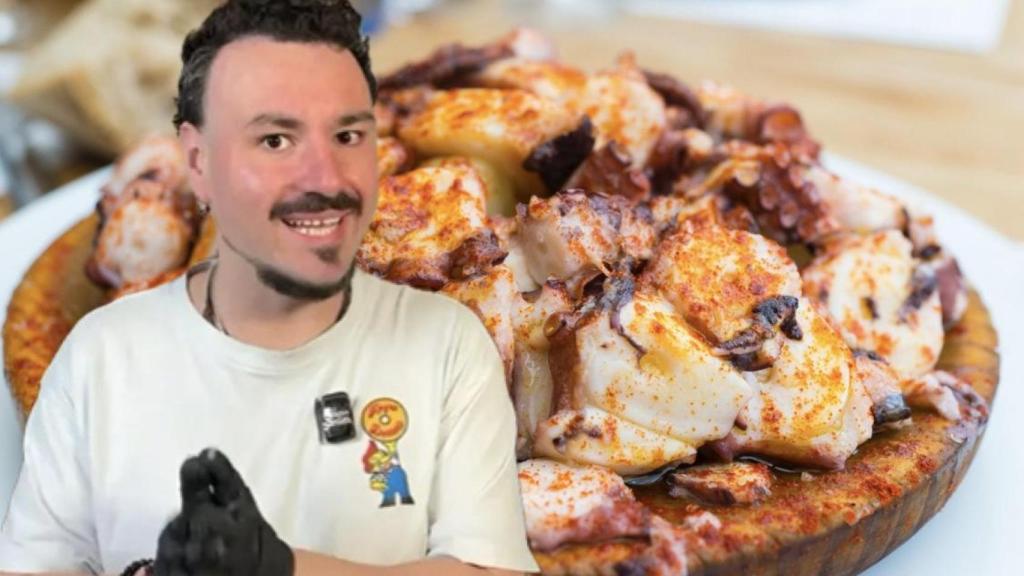 Un plato de pulpo y el cocinero, pescadero y creador de contenido, Sergio Enciso.