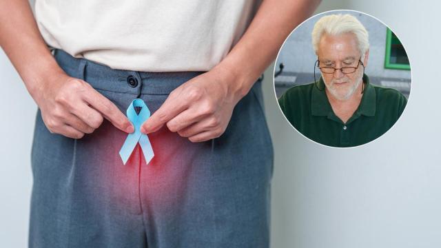 Una fotografía de Julio Criado García junto a otra imagen del lazo azul, que simboliza la lucha contra el cáncer de próstata.