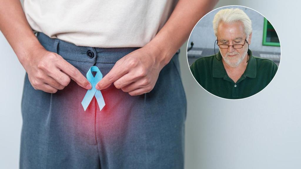 Una fotografía de Julio Criado García junto a otra imagen del lazo azul, que simboliza la lucha contra el cáncer de próstata.