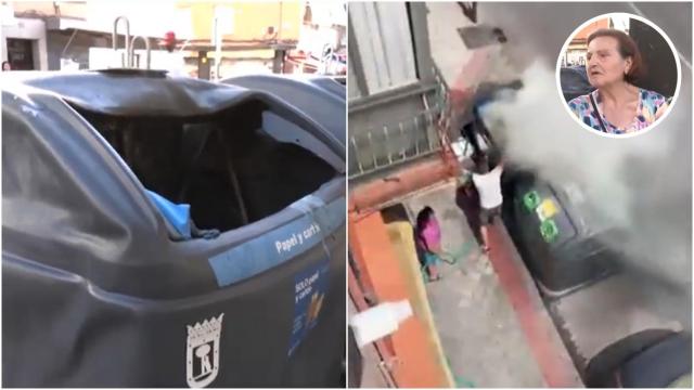Una vecina de Carabanchel se queja por la quema de contenedores en su barrio.