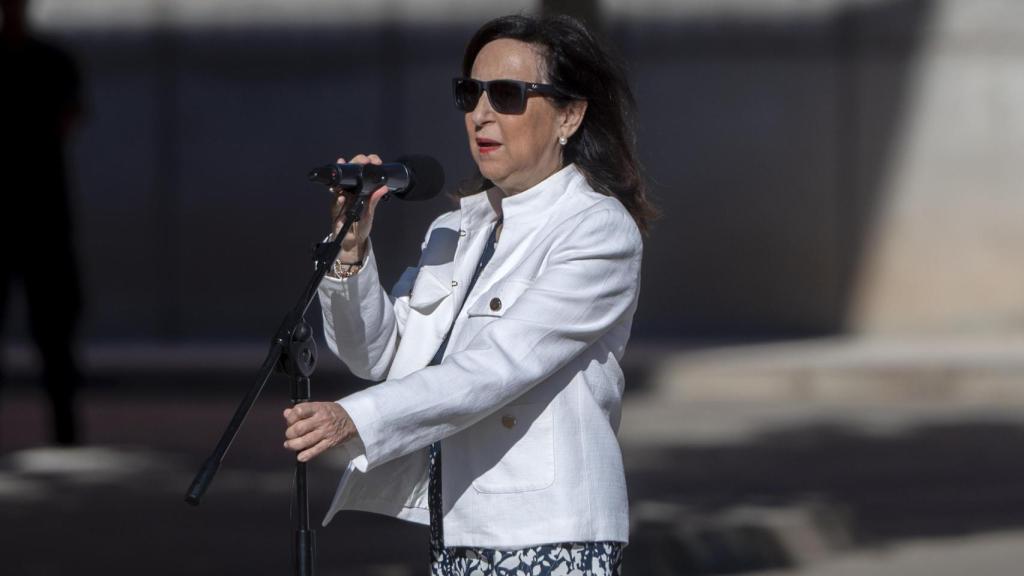 La ministra de Defensa, Margarita Robles, este miércoles en Paracuellos de Jarama, Madrid.