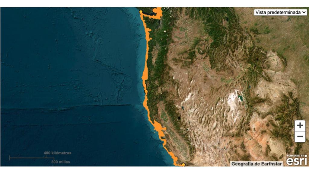 Zona de avisos naranjas en la costa oeste de EE.UU.