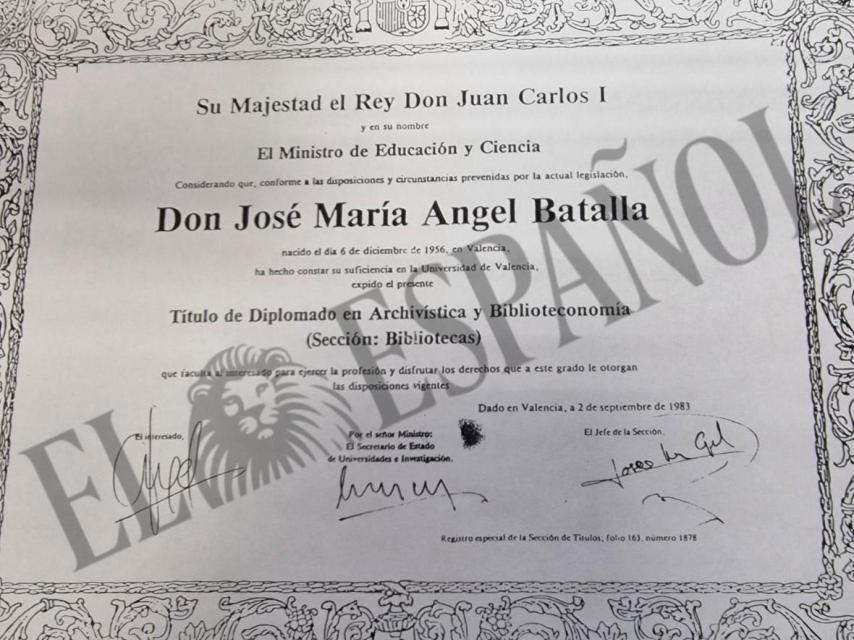 Título de José María Ángel que aparece en el expediente de Antifraude. EE