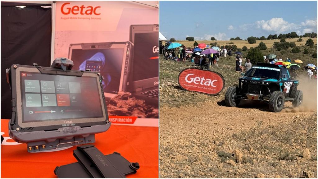 Dispositivos de Getac y un cartel promocional en un tramo de la Baja Aragón.