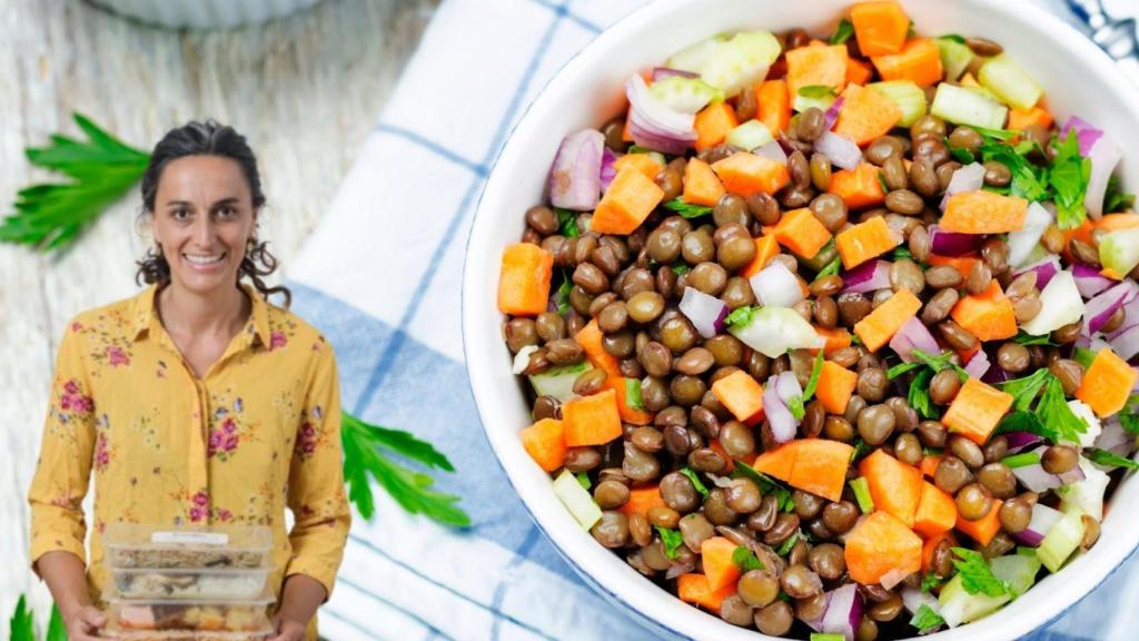 Núria Arnau y una ensalada de lentejas.